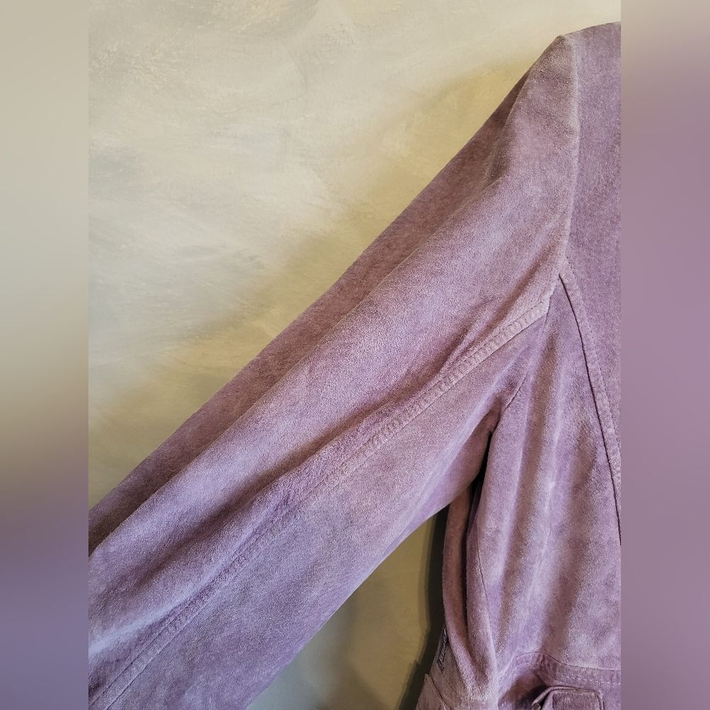 Vintage GUESS Leather Suede Short Lavender Cinch Waist Jacket Size M - Picture 9 of 15